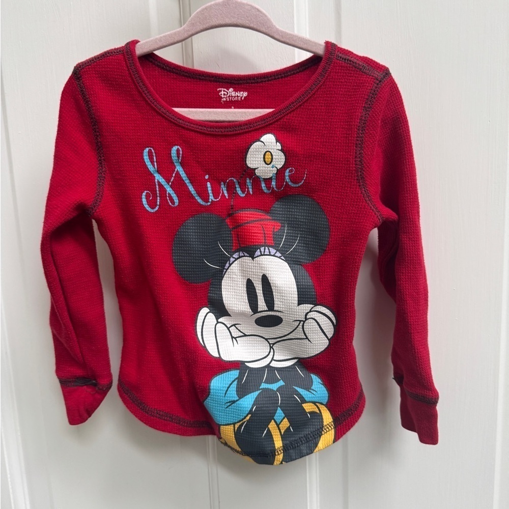 Disney Store Minnie Mouse 3T Girls Red& White Waffle Long Sleeve Top Blouse